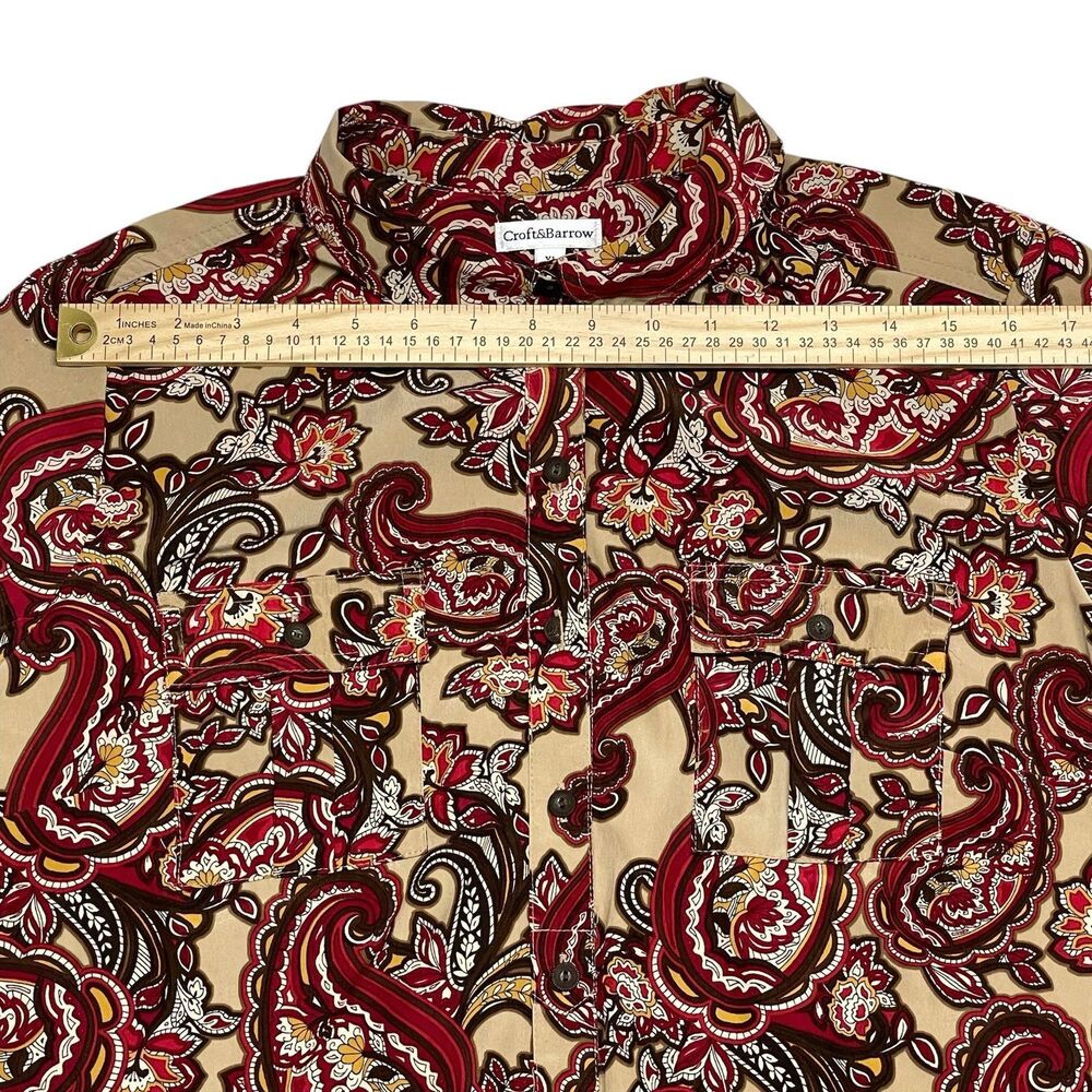 Croft & Barrow Women's Top XL Red Paisley Print Button Down Blouse Long Sleeves - Picture 7 of 8